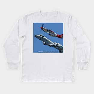 P-51D Mustang and A-10 in USAF Heritage Flight Kids Long Sleeve T-Shirt